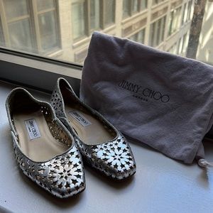 Size 37 silver star cutout Jimmy Choo ballet flats with dust bag
